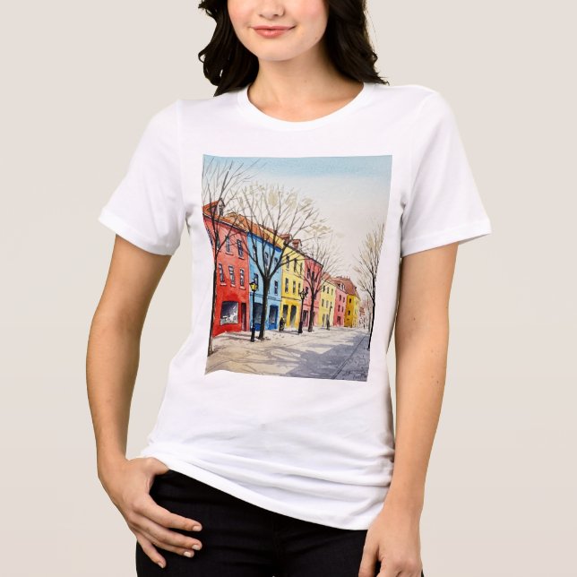 Street with colorful houses Tri-Blend shirt (Vorderseite)