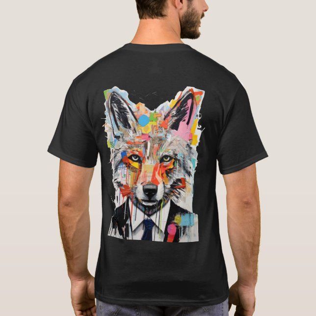 Street Wolf with Playful Cartoon Wolf Portrait T-Shirt (Rückseite)