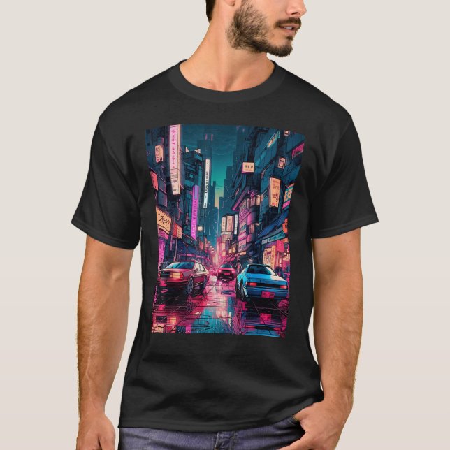 Streets of Tokyo Japan Night Scene With Lights - V T-Shirt (Vorderseite)
