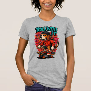 Streetstyle-Beagle-Skateboardfahren-Graffiti-Kunst T-Shirt