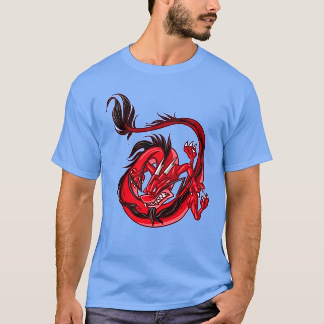 Streetwear Red and Black Dragon Tattoo on T-Shirt (Vorderseite)
