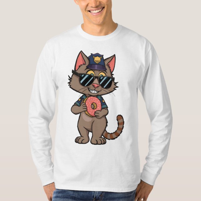 Streetwise Police Cat - 90er Cartoon Donut Polizis T-Shirt (Vorderseite)
