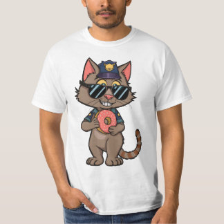Streetwise Police Cat - 90er Cartoon Donut Polizis T-Shirt