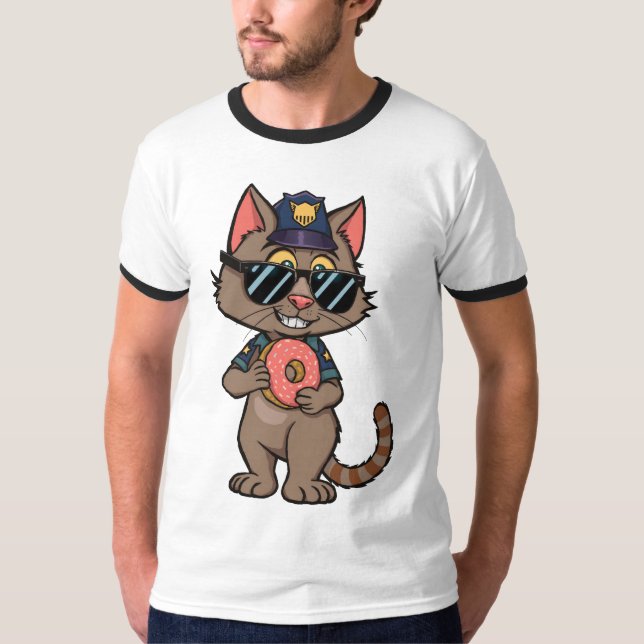 Streetwise Police Cat - 90er Cartoon Donut Polizis T-Shirt (Vorderseite)