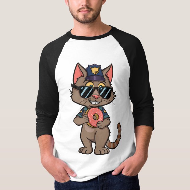 Streetwise Police Cat - 90er Cartoon Donut Polizis T-Shirt (Vorderseite)