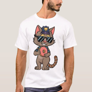 Streetwise Police Cat - 90er Cartoon Donut Polizis T-Shirt
