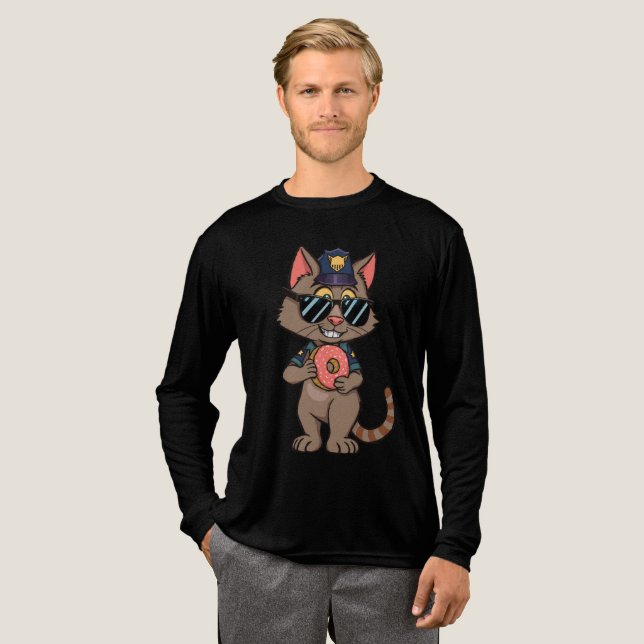 Streetwise Police Cat - 90er Cartoon Donut Polizis Tri-Blend Shirt (Volle Vorderseite)