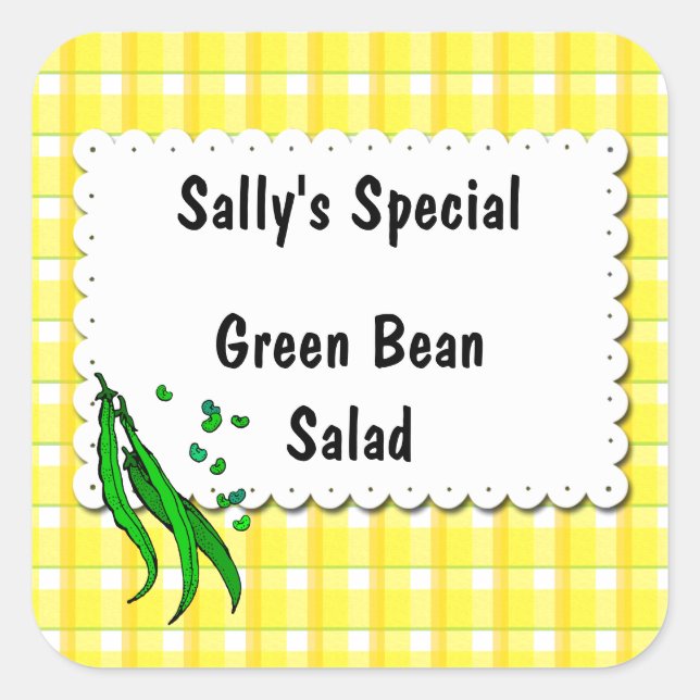 Streichbohnen Gelbe Karos benutzerdefinierte Canni Quadratischer Aufkleber (Vorderseite)