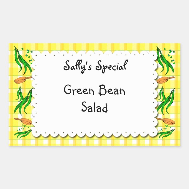 Streichbohnen Gelbe Karos benutzerdefinierte Leben Rechteckiger Aufkleber (Vorderseite)