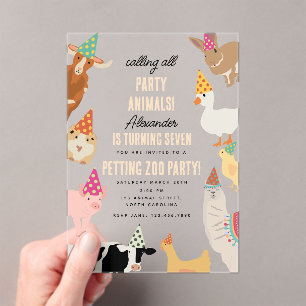 Streichelzoo-Party-Tiere-Bauernhof-Geburtstag-Kind Acryleinladungen