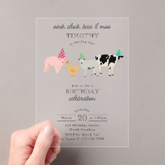 Streichelzoo-Party-Tiere-Bauernhof-Geburtstag-Kind Acryleinladungen