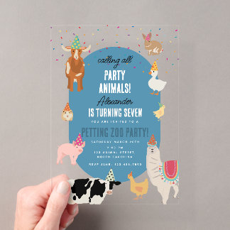 Streichelzoo-Party-Tiere-Bauernhof-Geburtstagsjung Acryleinladungen