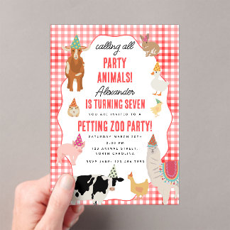 Streichelzoo-Party-Tiere Scheunen-Geburtstags-Them Acryleinladungen