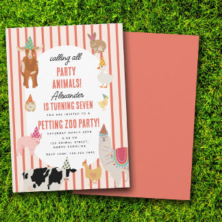 Streichelzoo-Party-Tiere-Scheunen-Geburtstags-Them Einladung