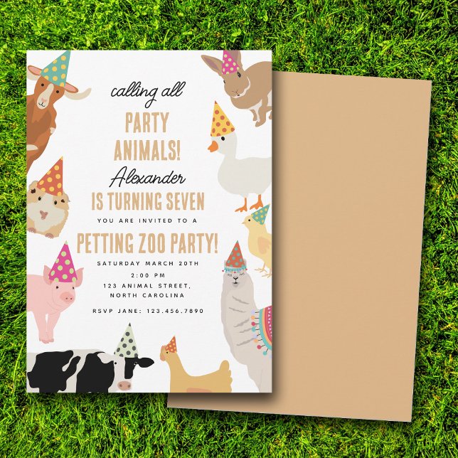 Streichelzoo-Party-Tiere Scheunen-Geburtstagsmädch Einladung (Petting Zoo Party Animals Barnyard Birthday Kids Invitation)