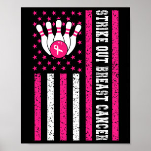 Streichen von Bowling Ribbon US-Flagge Brustkrebs  Poster