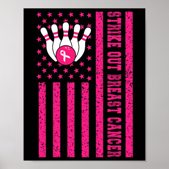 Streichen von Bowling Ribbon US-Flagge Brustkrebs  Poster (Vorne)