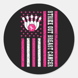 Streichen von Bowling Ribbon US-Flagge Brustkrebs Runder Aufkleber