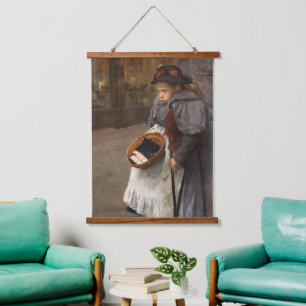 Streichholz Mädchen Arme Straßenjunge Stadtarmut Wandteppich Mit Holzrahmen
