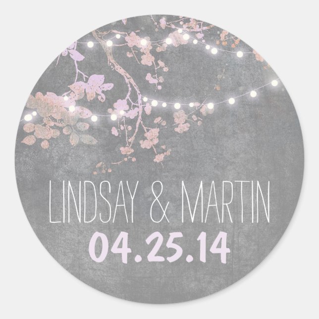 Streichlampen niedliche und extravagante Hochzeits Runder Aufkleber (Vorderseite)