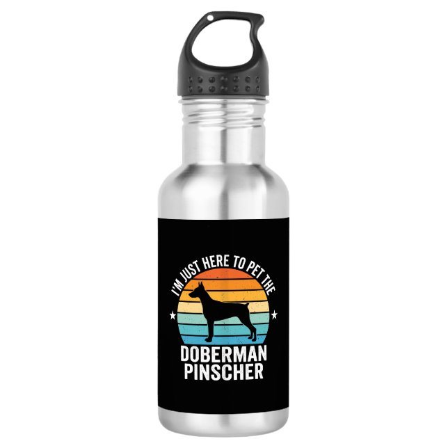 Streichle den Dobermann Pinscher Retro Edelstahlflasche (Vorderseite)