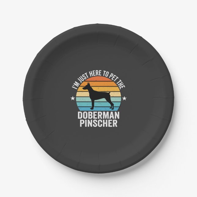 Streichle den Dobermann Pinscher Retro Pappteller (Vorderseite)