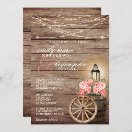 Streichleuchten, Holzfässer und Korallen-Blume Einladung