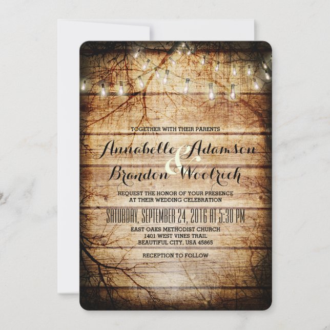 Streichlichter aus Vintagem Baumholz Rustikal Einladung (Vorderseite)