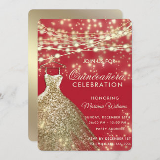 Streichlichter Goldkleid für roten Glitzer Einladung