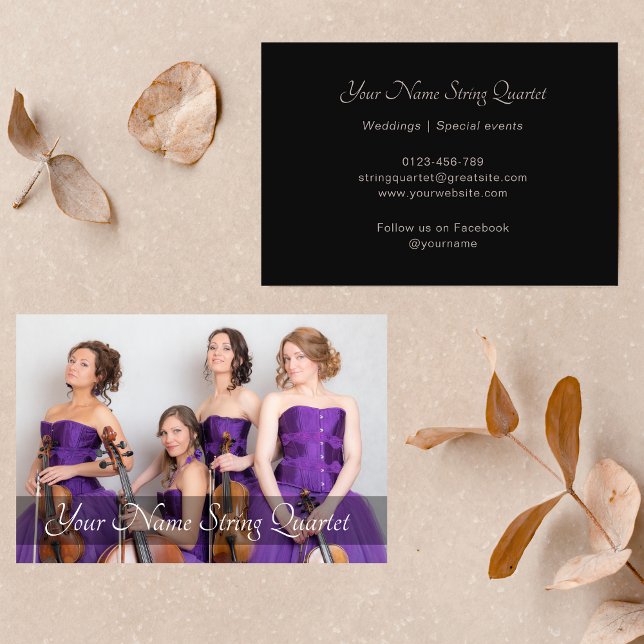 Streichquartett Foto Template Musiker Black Visitenkarte (Von Creator hochgeladen)