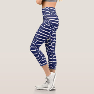 Streifen 2 - Blau und Weiß Capri Leggings