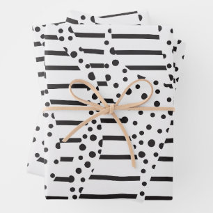 Streifen 2 in Schwarz und Weiß Geschenkpapier Set