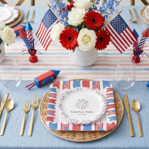Streifen 4. Juli Flaggenbunting Baby Shower Pappteller