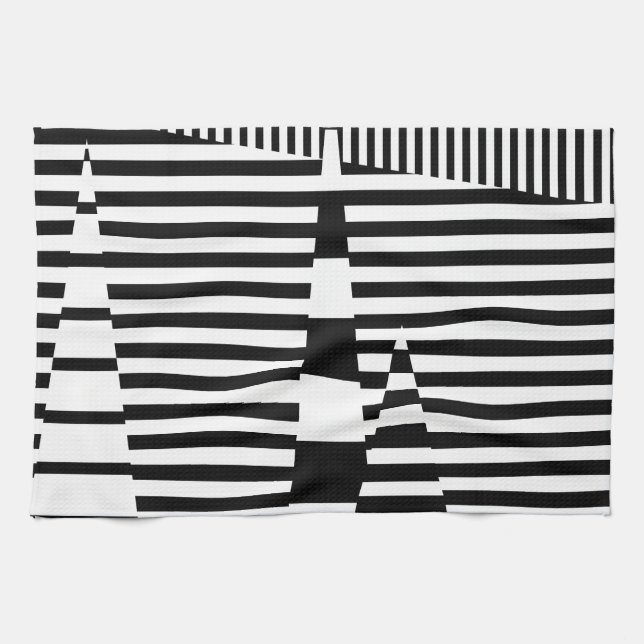 Streifen auf Streifen in Schwarz und Weiß Geschirrtuch (Horizontal)