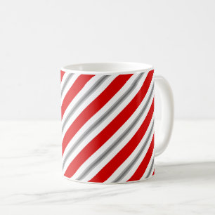 Streifen aus Band, tiefrot, weiß und grau/grau Tasse