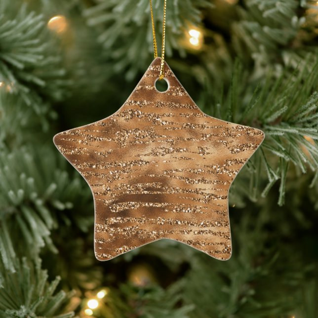 Streifen aus braunem Glitzer Keramik Ornament (Baum)