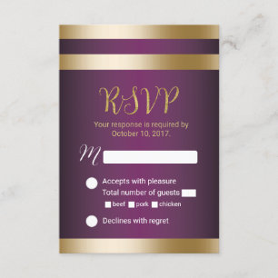 Streifen aus Gold Foil Elegante Lila Hochzeit RSVP Karte
