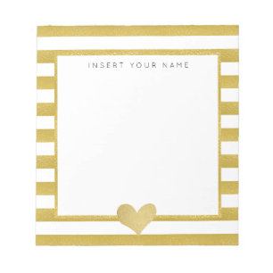 Streifen aus Gold und Herz Notepad 5,5" x 6" Notizblock