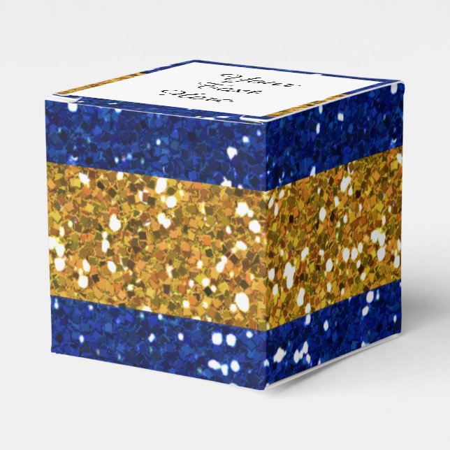 Streifen aus Gold und Navy Blue Glitzer Geschenkschachtel (Vorderseite)