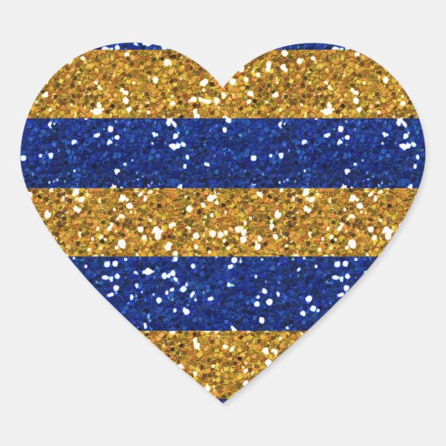 Streifen aus Gold und Navy Blue Glitzer Herz-Aufkleber (Vorderseite)
