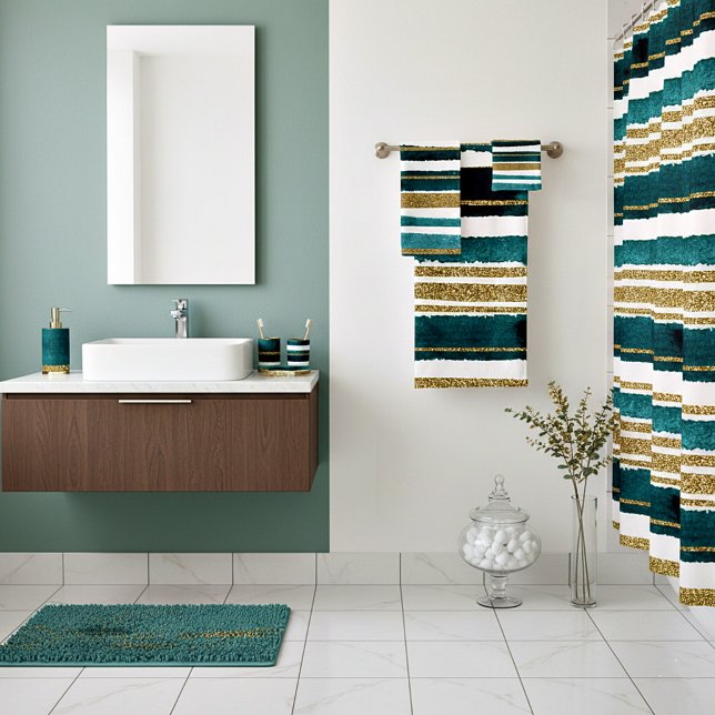 Streifen aus grünen und goldenen Glitzer Duschvorhang (Von Creator hochgeladen)