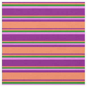 Streifen aus lila, Korallen, Grün und Violett Stoff