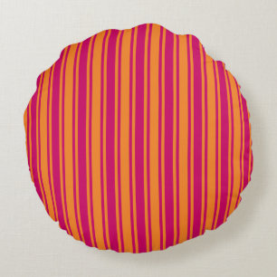 Streifen aus rosa und orangefarbenen Süßigkeiten Rundes Kissen