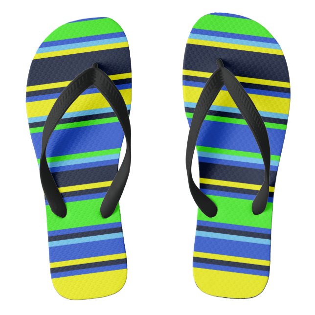 Streifen Blau, Limon und Gelb Unisex Flip Flops (Fußbett)