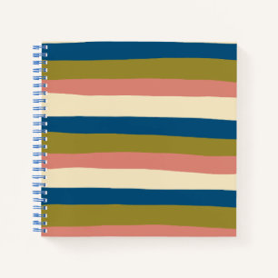 Streifen - Blau, Olivgrün, Rosa und Creme Notizbuch