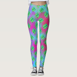 Streifen, blaue lila Kreise oder abstraktes Hexago Leggings
