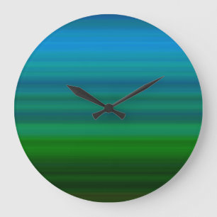 Streifen Blend in Blau und Grün Große Wanduhr