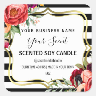 Streifen-Blütengoldfarben, Gerahmt Sojakandalen Quadratischer Aufkleber