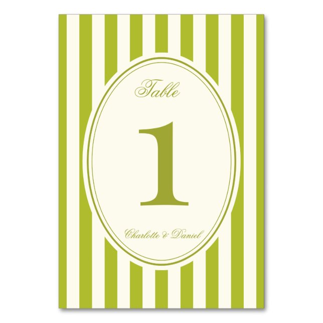 Streifen Braut Hochzeit Chartreuse Tischnummer (Vorderseite)
