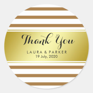 Streifen Clean Brown Gold Foil Danke Hochzeit Runder Aufkleber